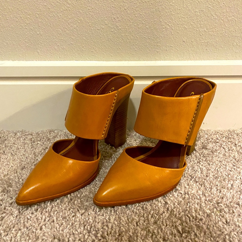 Coach Tan Leather Heeled Mule